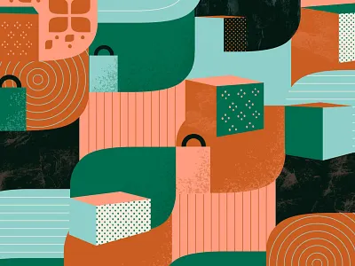 Clara illustrated shopping pattern blue boxes cart digitalart green illustation landingpage pattern procreateapp shopping shopping app startup stripes texture web design