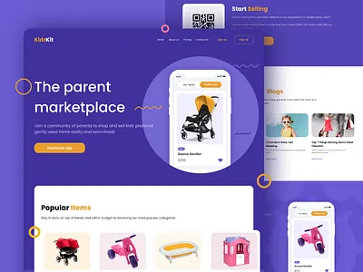 KidzKit - Marketplace for parents animation artificial blue branding branding agency flat illustration minimal mobile parent promotional tablet app typography ui design ux website