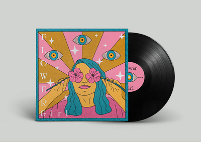 flower girl Vinyl Record Mock Up 70s 70sdesign album art album artwork album cover brand identity branding freelancer graphic design illustration art illustrator mockup mockup psd music art psychedelic retro trippy typography vinyl cover vinyl record