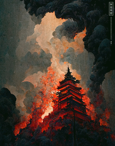 HANGYAKU design fire hangyaku japanese jon way jw.s jws midjourney minimal poster ukiyo e