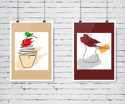 MORNING MOOD. One line art. art bakery cake cake birthday cartoon cherry coffee design dessert food interior kitchen kitchen interior line art lines one line drawing red sweet wall art white