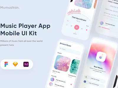 Music Mobile App - Uixasset 3d 3d illustration app bar blur blur gradient card chart clean dashboard gradient illustration minimal mobil progress simple ui ui design ux ux design