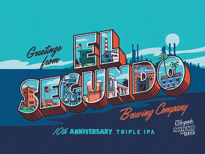 Greetings from EL SEGUNDO beer beer art beer branding beer label california craft beer el segundo midcentury nostalgia pale ale palms postcard retro tropical