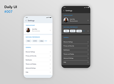 Mobile Setting dailyui007 dailyuichallenge dating app design mobile settings settingspage ui ui design