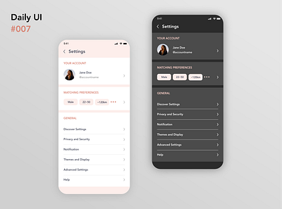 Daily UI 007 - Setting dailyui007 dailyuichallenge dating app design mobile settings settings page settings ui ui ui design