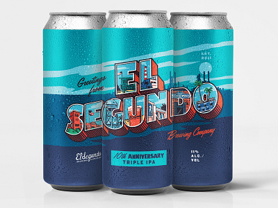 Greetings from EL SEGUNDO Cans beer beer art beer branding beer can california craft beer el segundo greetings from mid century nostalgic pale beer palms postcard retro tropical