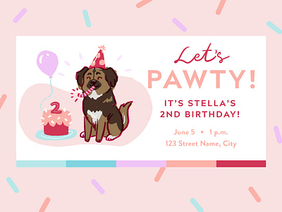 Puppy Birthday Invitation birthday invitation digital art digital illustration digital invitation dog illustration illustration photoshop puppy birthday