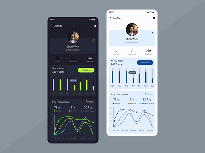 Health & Fitness Mobile App UI Design android app design clean ui crossfit dark dark and light excercise fit fitness gym health hybrid ios light modern ui design ui design ui ux design