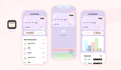 Wallet App app creditcard design expense finance glass iphone mobile money pastel pink purple ui wallet walletapp