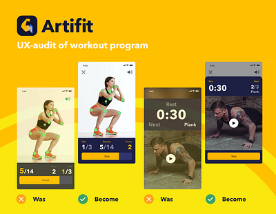 Artifit. UX-audit of workout program app audit design fitness app mobile redesign sport ux ux design workout