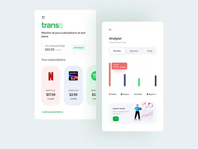 Transa: Subscriptions monitoring app concept ui app ui concept concept ui finance graph ui