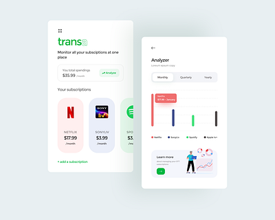 Transa: Subscriptions monitoring app concept ui app ui concept concept ui finance graph ui