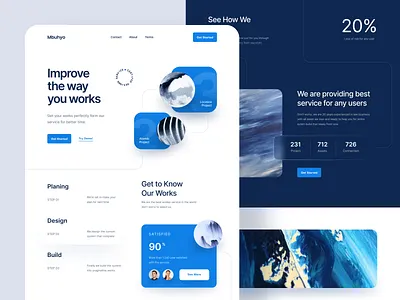 Mbuhyo - Digital Worker Service Landing Page blue chart landing landing design landing page landingpage modern pattern ui uidesign uiux ux web webdesign website website design