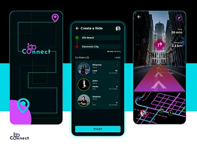 Ride App - Stay Connected adobe xd bike dark dark app dark ui design logo map mobile app ride travel ui