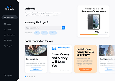 MY GOAL APP app balance design desktop app dream finance fintech galaxy goal money motivation samsung savings ui ux web