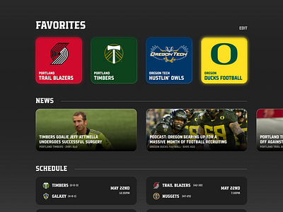 Favorite Sports Teams Dashboard dailyui dailyui004 dailyui044 ducks espn owls schedules sport sports sportsnews sportswear timbers trail blazers