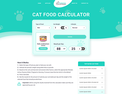 Cat food calculator UX and UI design. calculator cat design dog figma food logo nutrition pet ui ux vector veterinary