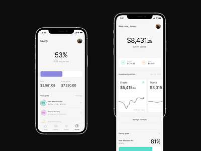 Fintech UI Concept app app design app ui bank bank app banking concept crypto crypto wallet cryptocurrency designer finance fintech minimal modern money app product design saving ui