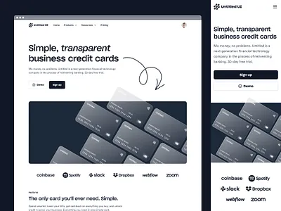 Fintech landing page — Untitled UI black and white cards credit card figma finance financial services fintech header landing page logo cloud minimal minimalism monotone simple web design webflow website design