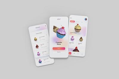 Cupcake Store UI 3d art adobexd app app ui cake shop cakery clean ui cupcakes design fluid art food and drink food app food delivery app gradient color illustration modernism ui ui mockups ux vector