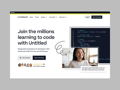 Learn to code course — Untitled UI codecademy course coursera cta figma header marketing site marketing website minimal online code course online course testimonials udemy web design webflow website design