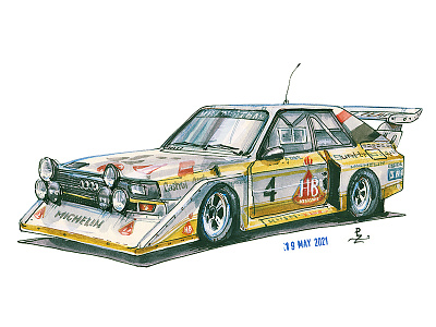 Audi Sport Quattro S1 E2 1985 [watercolor] aquarelle audi audi quattro autosport book illustration car drawing editorial illustration graphic illustration ink and watercolor quattro rally rally car sketch sketching traditional art watercolor watercolour