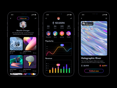 NFT Marketplace app design blockchain chart design crypto crypto currency crypto wallet dark theme dark ui ethereum gradient design nft nftart profile page ui ui design uidesign uiux ux ux design