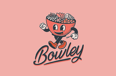 Bowley bowl branding cartoon cartoon character character food hand drawn hand lettered illustration logo typography vintage