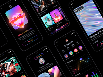 NFT Marketplace for Creative Community app design creative design crypto crypto currency crypto wallet dark app dark mode dark theme dark ui gradient gradient design ios app design nft ui ui ux ui design user experience user interface design ux ux design