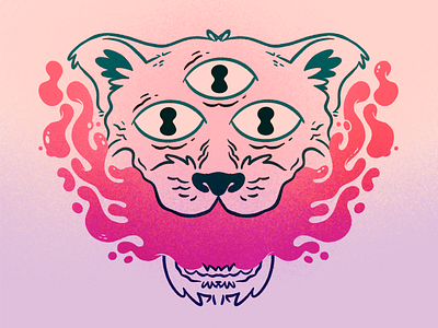 3 eyed big cat 80s big cat blake stevenson cartoon cat cats character design cute eyes hipster illustration jetpacks and rollerskates lion mouth psychedelic retro skull slime tattoo tiger