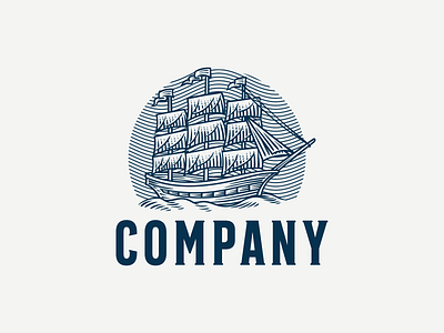 Ship Pre-made Logo badge classic handdrawn illustration logo sail ship vintage vintagelogo
