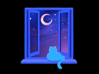 Chat aesthetic anime cat digitalart drawing fanart illustration manga mangaart moon window