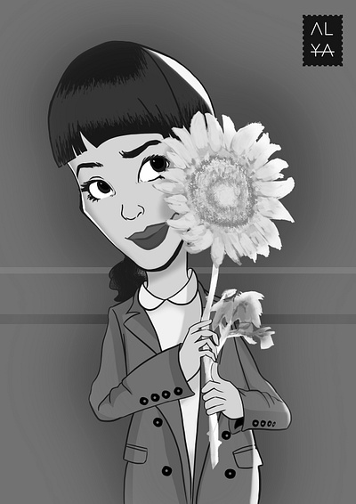 Me and Sunflower black and white caricature character design design flowers girl illustration illustration art photoshop sunflower