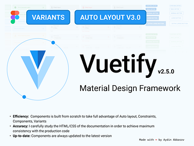 Vuetify — Material Design Framework app component figma figmalibrary materialdesign responsive vue vue.js vuejs vuetify webapp