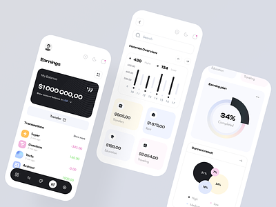 Mobile wallet app bank bank details clean crypto dashboard design earnings finance income interface market mobile wallet outcome progress results transactions ui ux wallet