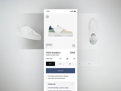 Product detail page arigato dhultin ecommerce mobile selector shoes shop shop now size ui ui ux