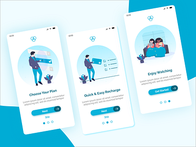 Recharge Onboarding UI button carousel illustration landingpage splash screen