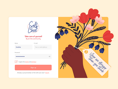 #DailyUI 001 - Sign Up Form club community daily ui dailyui dailyui 001 digital flowers form illustration login onboarding procreate registration self care self love sign up ui design ui designs ux website