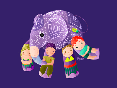 Family Resonance alebrije animal decor elephant family illustration interdependence mindfulness procreate tattoo violet