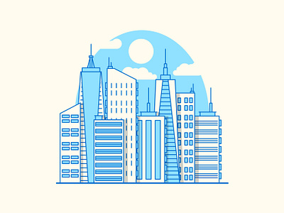 Skyline blue city city guide city illustration cityscape clouds downtown icon lines nightlife park sky spot illustration sun town