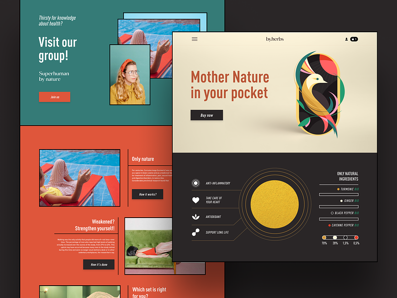 Mother nature in your pocket bold branding clean colorful eco grid story sustainability web illustration