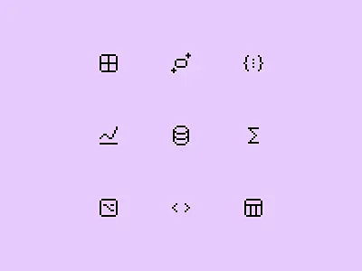 Features Icons artwork branding icons illustration marketing page monospace ui