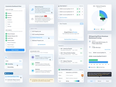 VisionLTC - UI Elements banner chart dashboard design drag and drop dropdown elements experience graph housing interface list product redesign senior care statistics tooltip ui upload ux