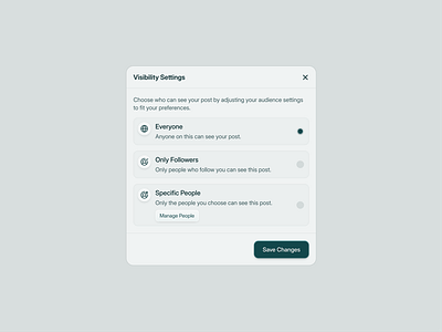 Visibility Settings 👀 clean component cta design green icon interface minimal modal option popup preference radio reach saas settings simple ui visibility website