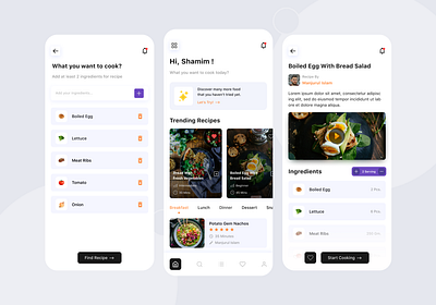 Recipe App UI app design application design clean ui cooking app creative design figma food app minimal mobile app recipe recipe app trendy design ui uidesign uiinspirations uitrends uiux ux uxdesign uxinspiration