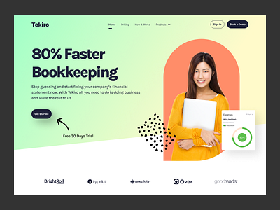 Tekiro - Landing Page Header accounting accounting software financial gradient header illustration interface landing page minimal web design