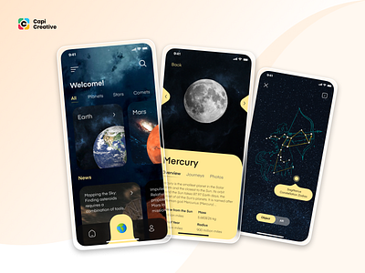 AR Astronomy App - Planet Details app ar ar app astronomyapp atronomy capi creative design earth mars mercury mobile sciences solar system ui ui kit universe vr vr app zodiac