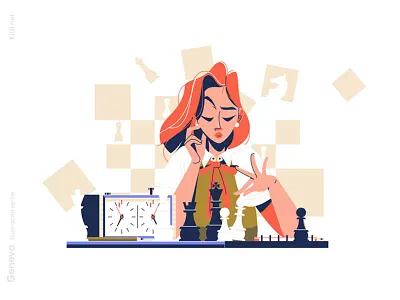 Chess Girl illustration character chess flat girl illustration intelligent kit8 play smart vector woman