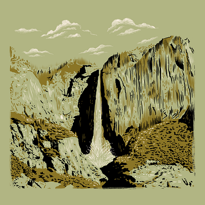 California california camp climb half dome hike illustration landscape mountain nature texture waterfall yosemite yosemite falls