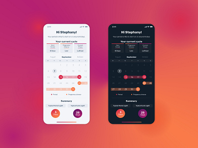 Period Tracker 🗓 app app concept cycle tracker dark app dark mode dark ui design mobile mobile ui period period tracker self care selfcare tracker ui